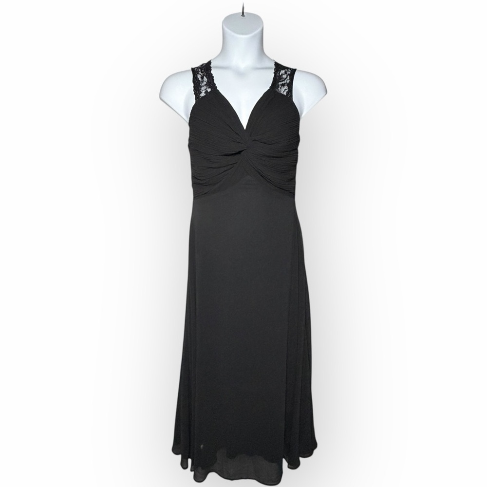 Elegant Black Lace strap twist front sheer lined‎ Dress keyhole lace back